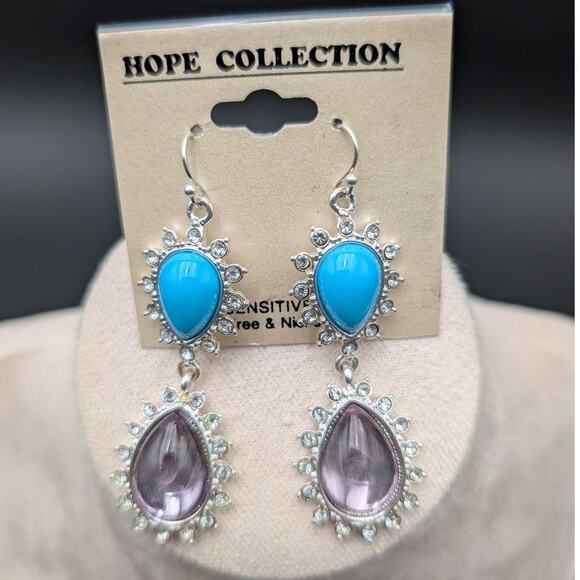 Hope Collection Dangle Earrings Blue Purple Drop Crystal Boho Lead Nickel Free - Picture 1 of 4